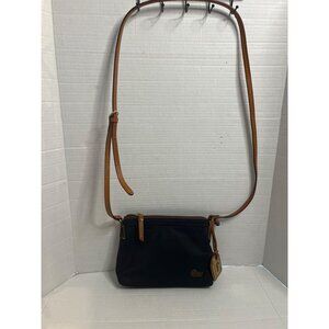 Dooney & Bourke Crossbody Bag In Black & Pink Nylon With Leather Trim and charm